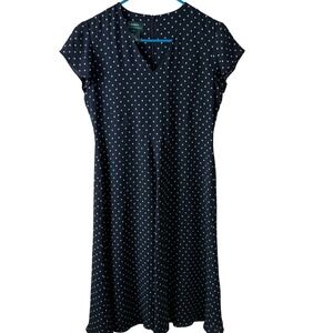 SALE Ralph Lauren Silk Polka Dot Dress Midi V Neck Navy Beige Size 4‎ Career